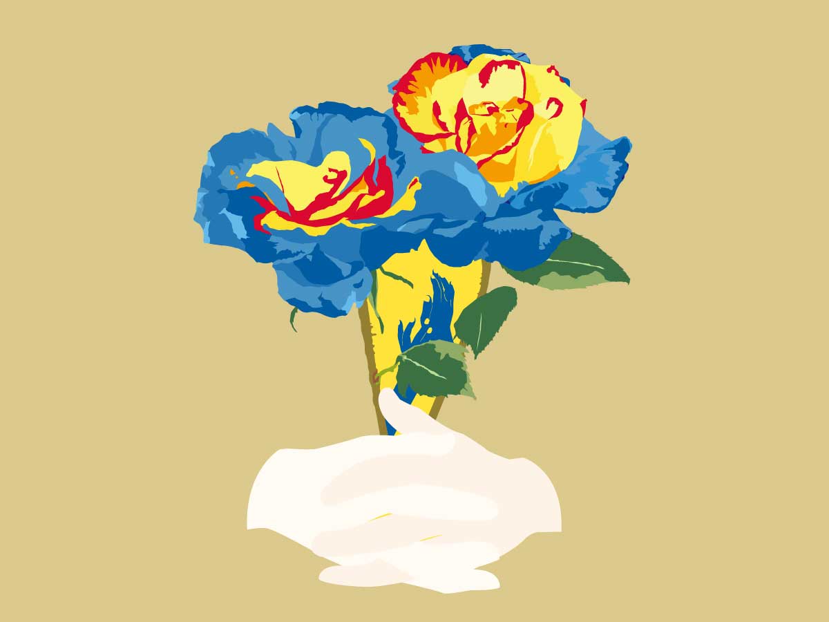 青い薔薇と手の絵