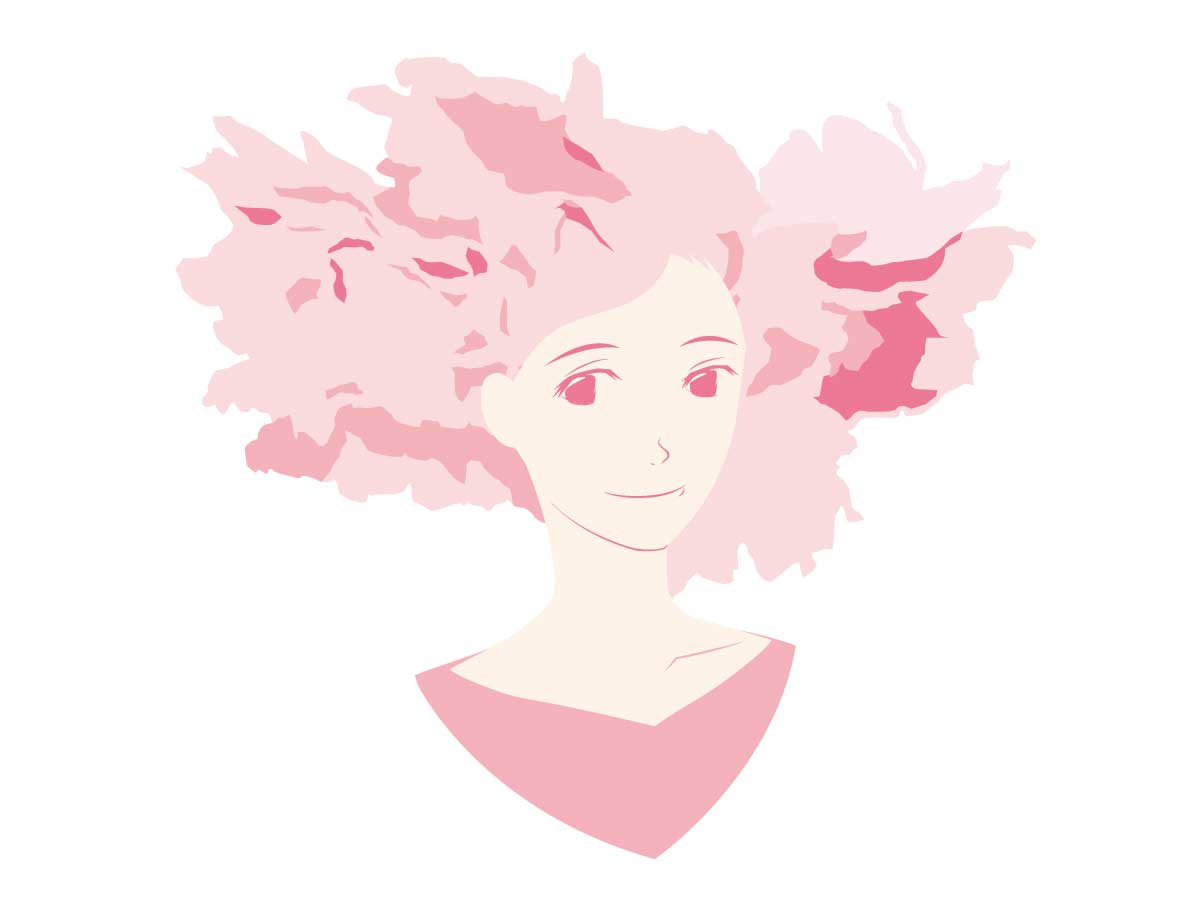 八重桜の髪を持つ女性のデジタル画